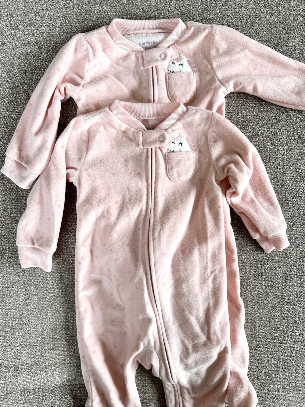 Carter's Light Pink Unicorn Pocket Footie Pajamas- Twin Girls Cozy Pjs